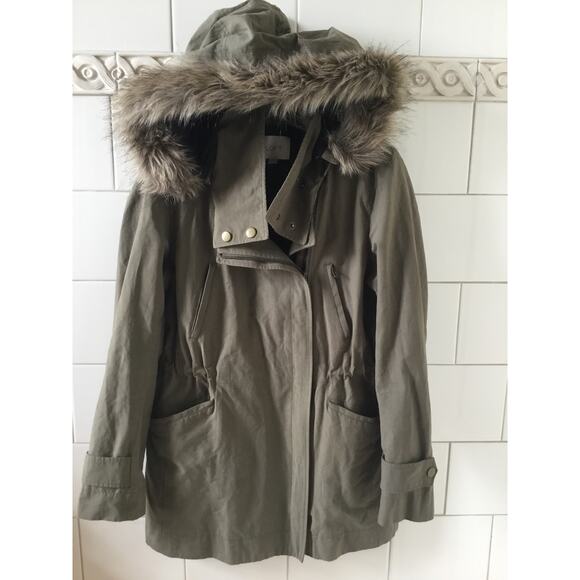 Loft Olive Utility Anorak Jacket with Faux Fur Trimmed Hood Size S - Picture 1 of 6